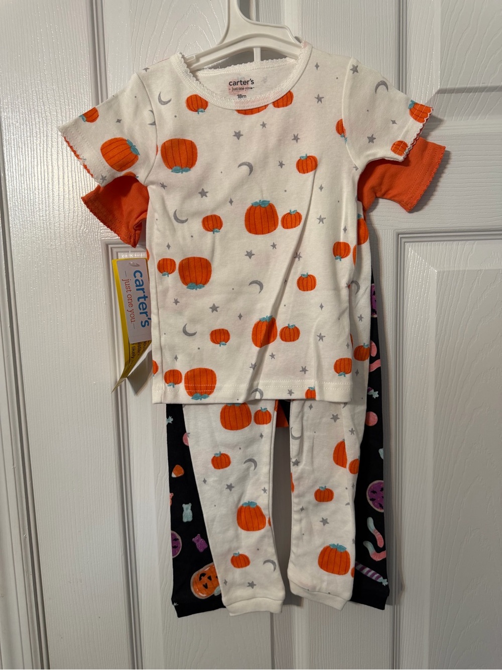 Carter's White & Orange Pumpkin Kids Pajama 4 piece Set Girls